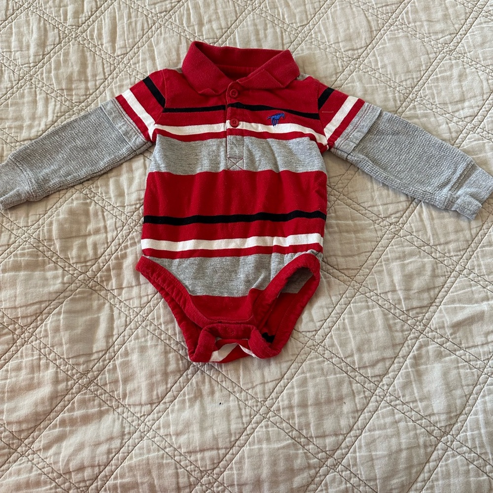 Wrangler Red and Gray Bodysuit with Polo Collar